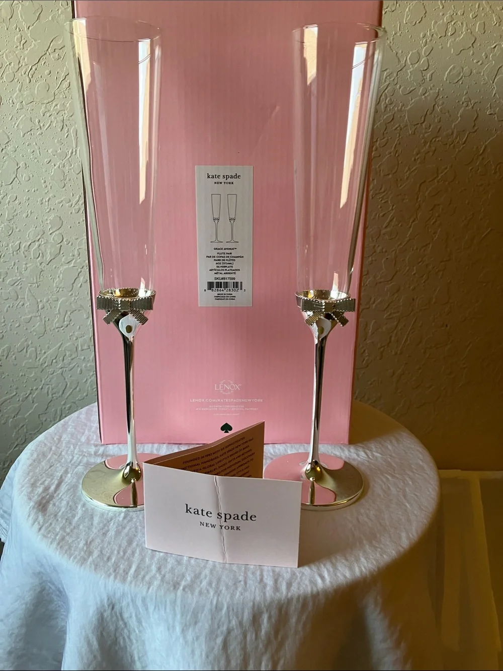 kate spade: “Grace Avenue” Silverplate Flute Pair Champagne Flutes- 6 oz